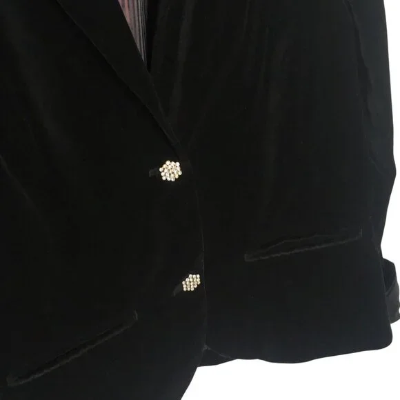 Black Velvet Blazer Rhinestone Buttons Jacket Womens XL - Picture 3 of 16